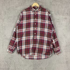 Vintage J Crew Oarsman Shirt Men Large Red White Plaid Flannel Button-Up Classic